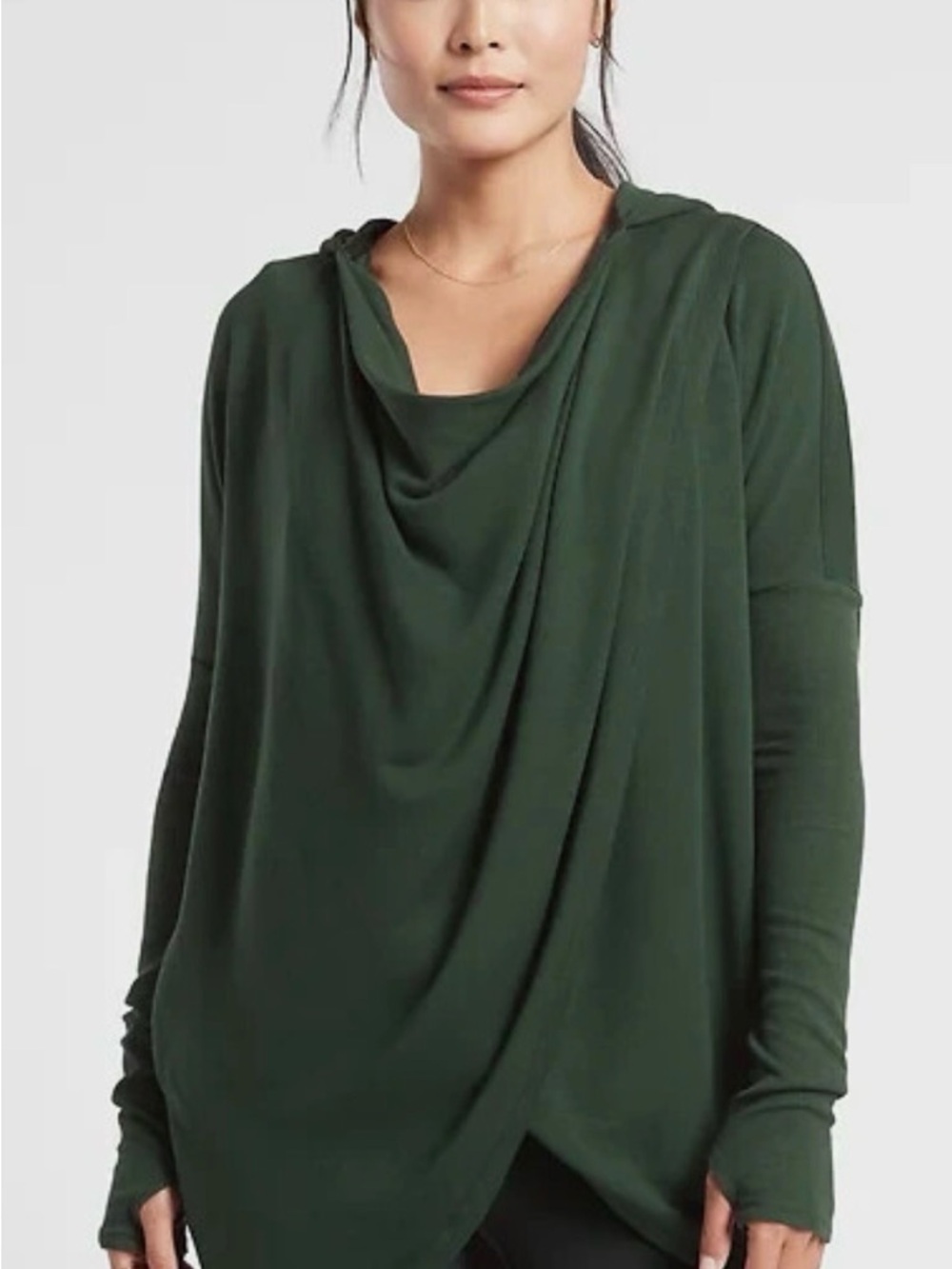 Athleta purana wrap sweatshirt hoodieGreen Draped Long-Sleeve xs yoga casual